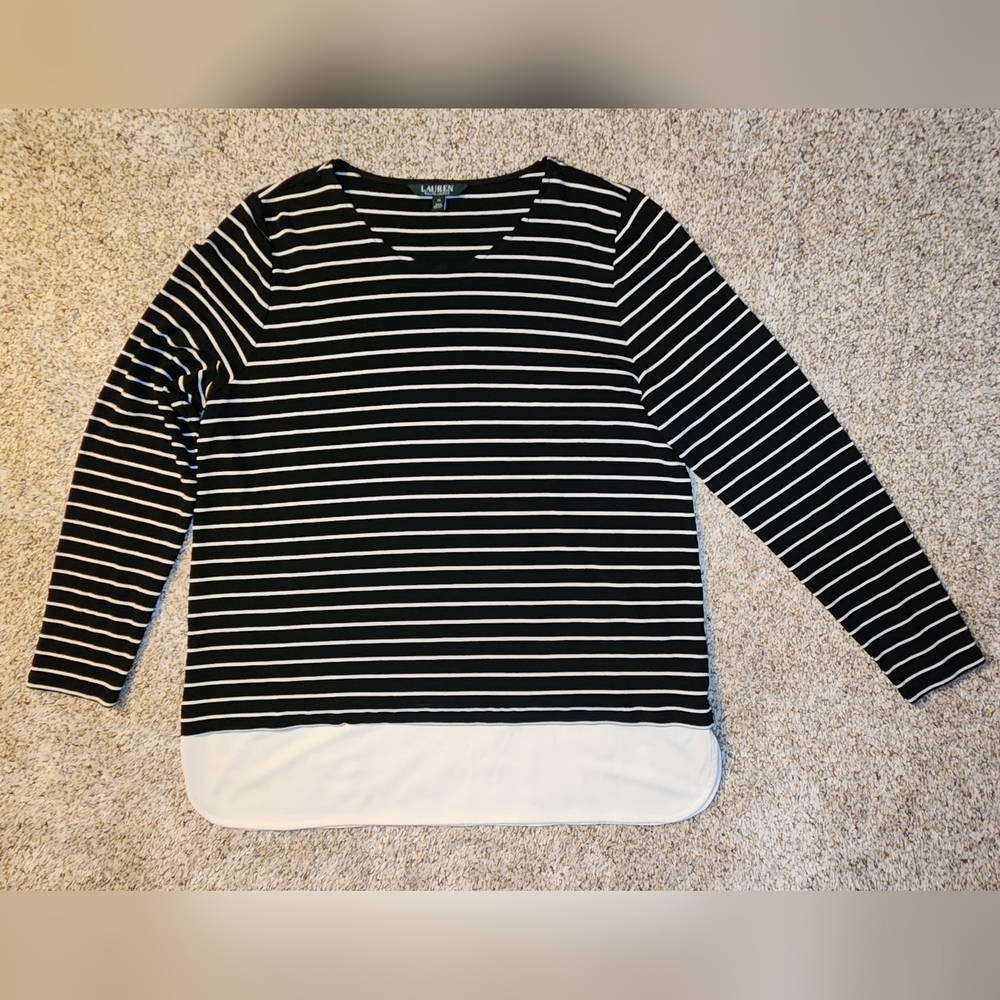 Ralph Lauren layered style top XL Black White Stripe